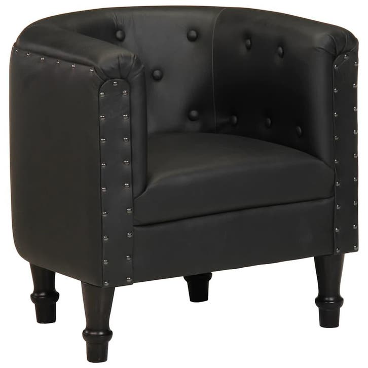 vidaXL Kuipstoel echt leer zwart, Huis en Inrichting, Fauteuils, Nieuw, Verzenden