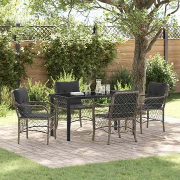 vidaXL Tuin Eettafel Set 5 st Grijs poly rattan, Tuin en Terras, Verzenden, Nieuw