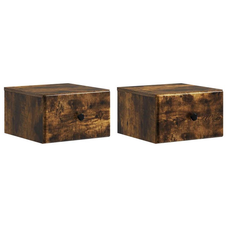 vidaXL Muurbevestigde Nachttafel 2 pcs Gerookt eiken 34,5 x, Maison & Meubles, Chambre à coucher | Tables de chevet, Envoi