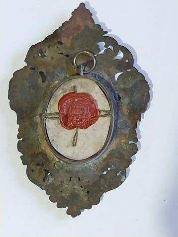 Reliekhouder - Brons, Glas, Hout, Textiel, Papier -