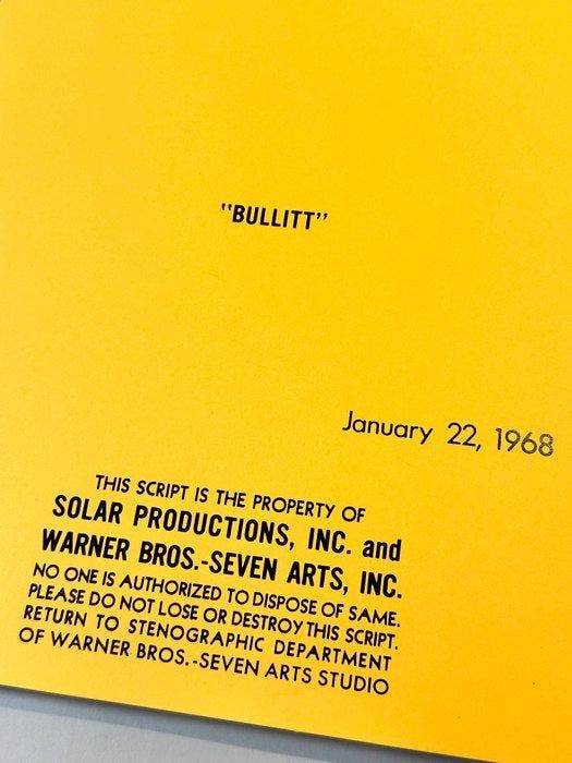 Bullitt (1968) - Final Script - Steve McQueen - Warner Bros., Verzamelen, Film en Tv