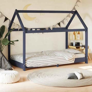 vidaXL Kinderbedframe massief grenenhout grijs 80x160 cm, Kinderen en Baby's, Verzenden, Nieuw