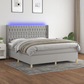 vidaXL Boxspring met matras en LED stof lichtgrijs 160x200, Maison & Meubles, Verzenden