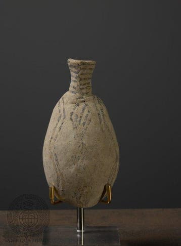 Cypriotisch Terracotta Tweekleurig lentiform vaat - 11 cm