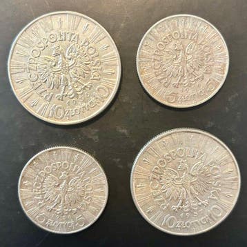 Polen. Set of 4 coins: 5 & 10 Zlotych 1936/1937 incl. Józef