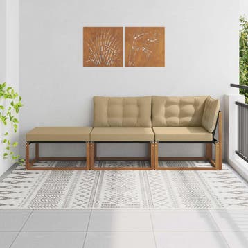 vidaXL Buiten Sectie Sofa Eenheden met kussen 3 Stuk Naturel, Verzenden, Nieuw