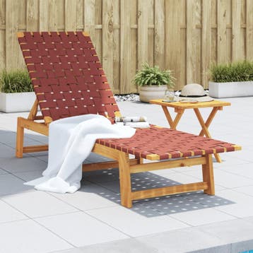 vidaXL Ligbed met tafel massief acaciahout en stof rood, Tuin en Terras, Verzenden, Nieuw