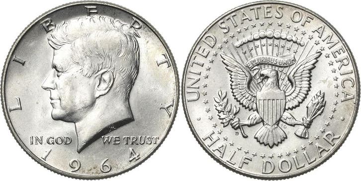 1/2 Dollar 1964, Vereinigte Staaten von Amerika, Postzegels en Munten, Munten | Amerika, Verzenden