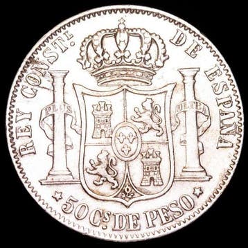 Spanje. Alfonso XII. 50 Centimos de peso 1883 Manila (Zonder