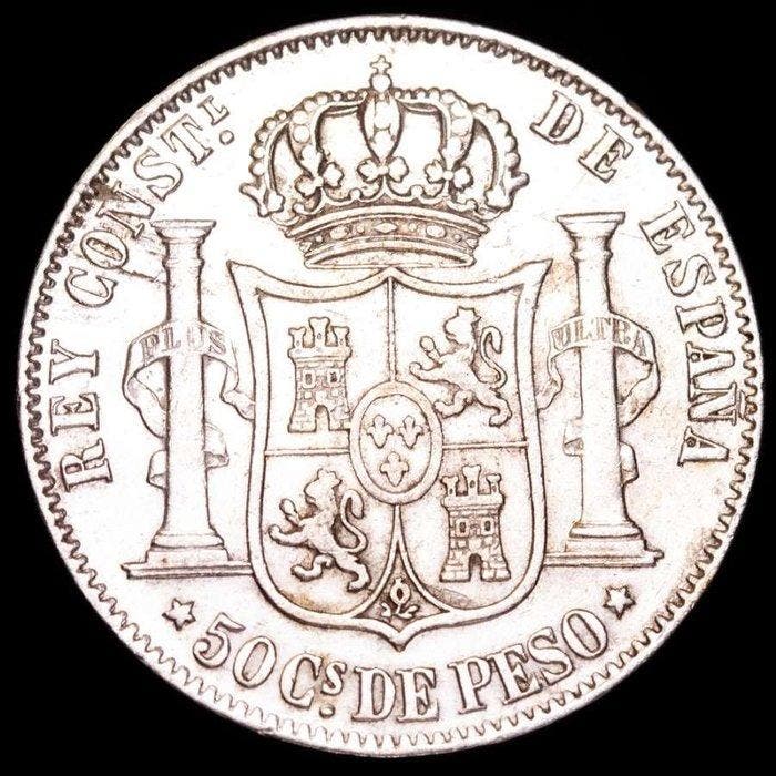 Spanje. Alfonso XII. 50 Centimos de peso 1883 Manila (Zonder, Timbres & Monnaies, Monnaies | Europe | Monnaies non-euro
