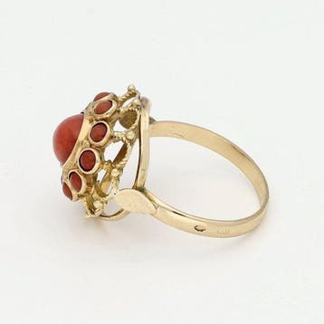Bague - 14 carats Or jaune Corail rouge