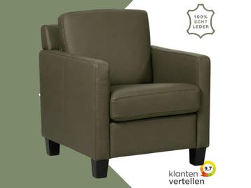 Leren fauteuil Smart - Toledo Olive (olijf/goen) - Poten, Nieuw, Ophalen of Verzenden, Bohemian, Eigentijds, Modern, Retro, 50 tot 75 cm