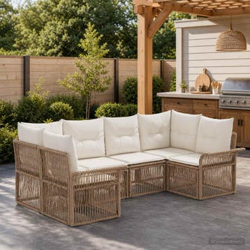 vidaXL Tuinbank Set 6 st 6-Aantal zitplaatsen Beige poly, Verzenden, Nieuw