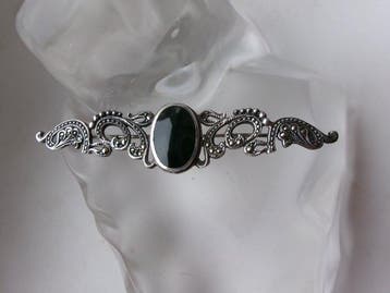 Argent, Onyx et marcasites - Broche - Style Art déco