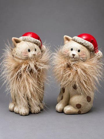 Beeld, Kerstkatten met kerstmutsen – Familie van 6 - 16 cm -