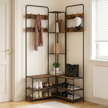 vidaXL Kapstok met schoenenbank Gerookt eiken 143 x 30 x, Verzenden, Nieuw