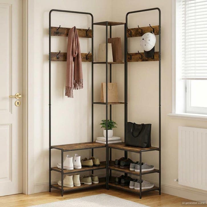 vidaXL Kapstok met schoenenbank Gerookt eiken 143 x 30 x, Huis en Inrichting, Kasten | Kleerkasten, Nieuw, Verzenden