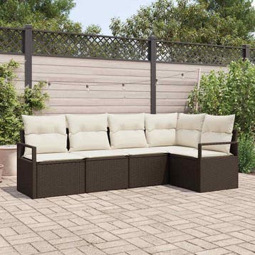 vidaXL Tuinbank Set 5 st Bruin en wit poly rattan, Verzenden