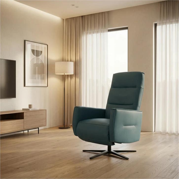 Leren elektrisch relaxfauteuil Pride - Toledo Turquoise, Huis en Inrichting, Fauteuils, 50 tot 75 cm, 75 tot 100 cm, Nieuw, Leer