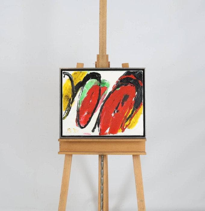 Broer Dobbelsteen (1936-2019) - Abstract geel, rood en groen, Antiek en Kunst, Kunst | Schilderijen | Modern