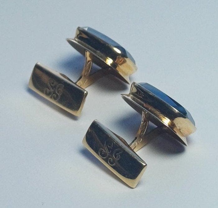 Boutons de manchette - 14 carats Or jaune Onyx, Bijoux, Sacs & Beauté, Bijoux anciens