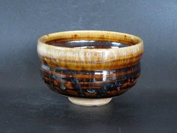 Ichizo Kiln Amber Glaze White Glaze Drip Tea Bowl By Ichizo