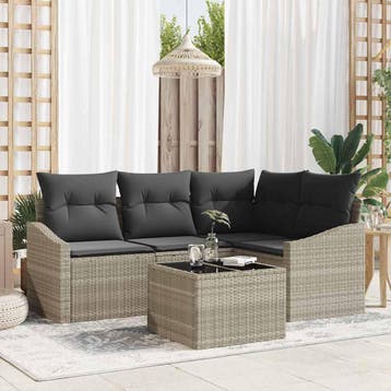 vidaXL Tuinbank Set 5 st Lichtgrijs poly rattan, Verzenden