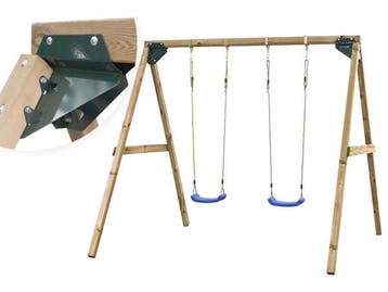 Veiling - Houten dubbele schommel Lucy met 2 kunststof sch, Kinderen en Baby's, Nieuw
