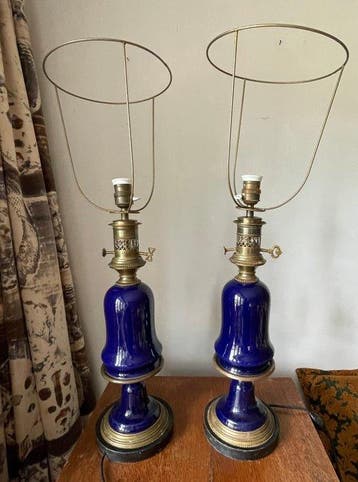 Lampe de table - Porcelaine, Laiton, Bois - Style Empire, Antiquités & Art