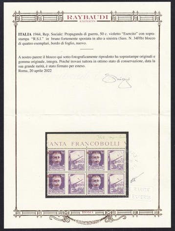 République sociale italienne 1944 - PDG RSI sup. Brune fort., Gestempeld