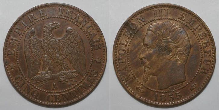 5 Centimes France Gadoury 152 Cinq Centimes 1855 A Paris..., Postzegels en Munten, Munten | Europa | Niet-Euromunten, België, Verzenden