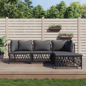 vidaXL 4-delige Loungeset met kussens staal antracietkleurig, Verzenden, Nieuw, Loungeset