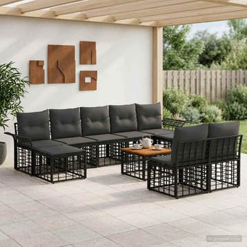 vidaXL Buiten bank set 10 st Zwart en Donker Grijs Polyester, Verzenden, Nieuw