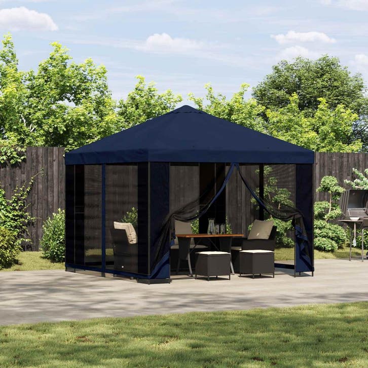 vidaXL Tuin gazebo met zijwanden 3 x 3 m Blauw Polyester en, Tuin en Terras, Partytenten, Nieuw, Verzenden