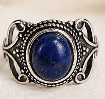Vintage Sterling Zilver 925 Lapis Lazuli Ring - Ring