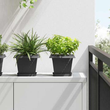 vidaXL Vierkante Bloempot 24 st Zwart 20 x 20 x 16 cm, Tuin en Terras, Verzenden, Nieuw