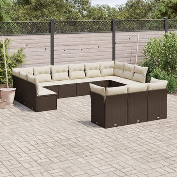 vidaXL 13-delige Loungeset met kussens poly rattan bruin, Verzenden, Loungeset