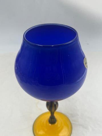 Livio Campanella - Vaas - Muranoglas - gele en blauwe kelk