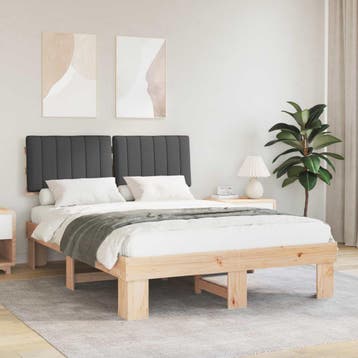 vidaXL Bedframe met Gevoerde Hoofdbord Donkergrijs 140 x 190, Verzenden, Nieuw