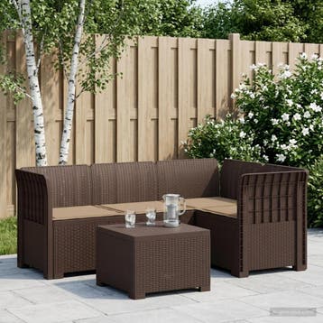 vidaXL 4-Zitter Tuin Sofa met Kussens Rattan Look PP Bruin, Verzenden, Nieuw