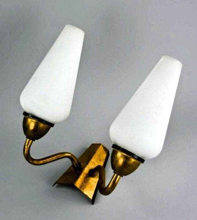 Applique murale (6) - Laiton, Verre, Antiquités & Art, Antiquités | Éclairage