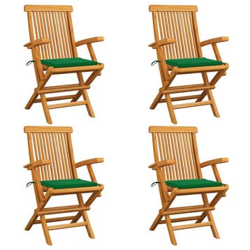 vidaXL Klapstoelen met groene kussens, 4 stuks, massief, Verzenden, Nieuw