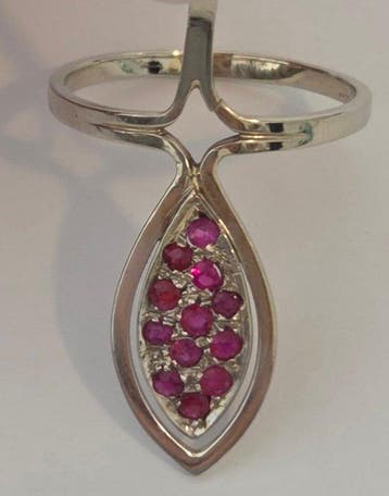 Ring - 18 karaat Witgoud Parel - Robijn, Nieuw