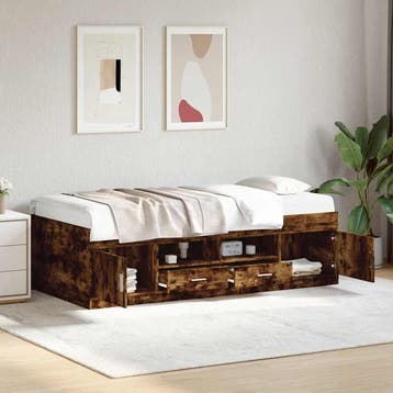 vidaXL Slaapbank met lades zonder matras 90x190 cm gerookt, Verzenden, Nieuw