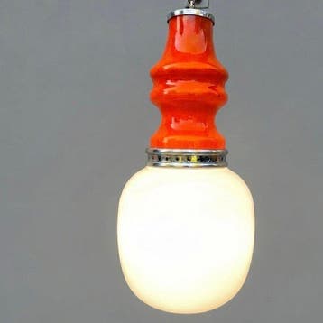 manifattura italiana - Lustre - verre blanc verre orange -