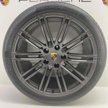 Porsche 991 4S ORIGINELE 20inch Turbo III Antraciet + banden, Ophalen, Banden en Velgen