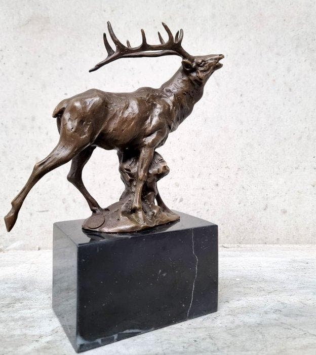 Beeldje - Deer - stag - Brons, Marmer, Antiek en Kunst, Kunst | Designobjecten