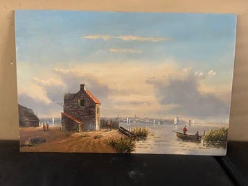 J H Boeckhout (XX) - Landschap met bootjes
