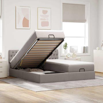 vidaXL Ottoman bed met matrassen en LEDs 180x200cm stof, Verzenden, Nieuw