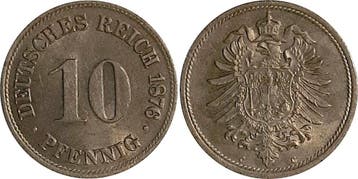 Duitsland 10 Pfennig 1876 C vz+/stgl J 004, Verzenden